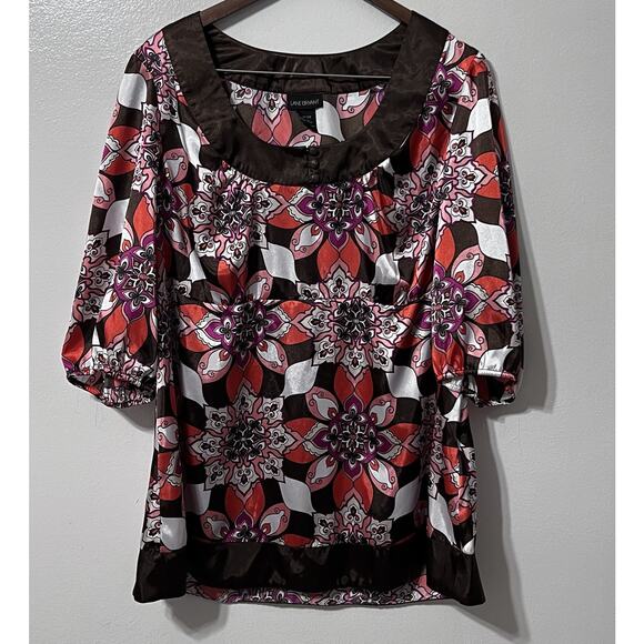 Y2K Lane Bryant Satin Floral Babydoll Top Sz 18/20 2X Fairy Whimsigoth Boho VTG - Picture 1 of 8